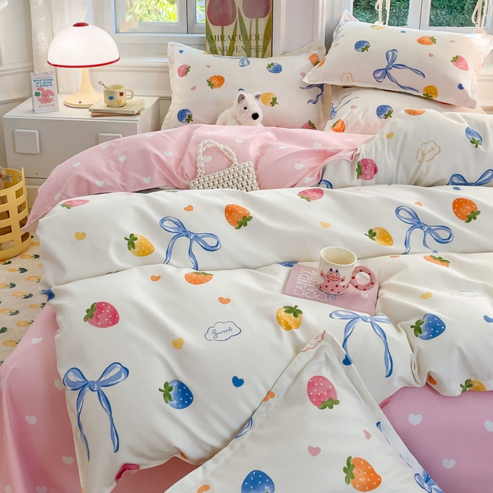 91家纺网 家纺一手货源 找家纺 世爵 2025新款磨毛印花单被套 奶油草莓