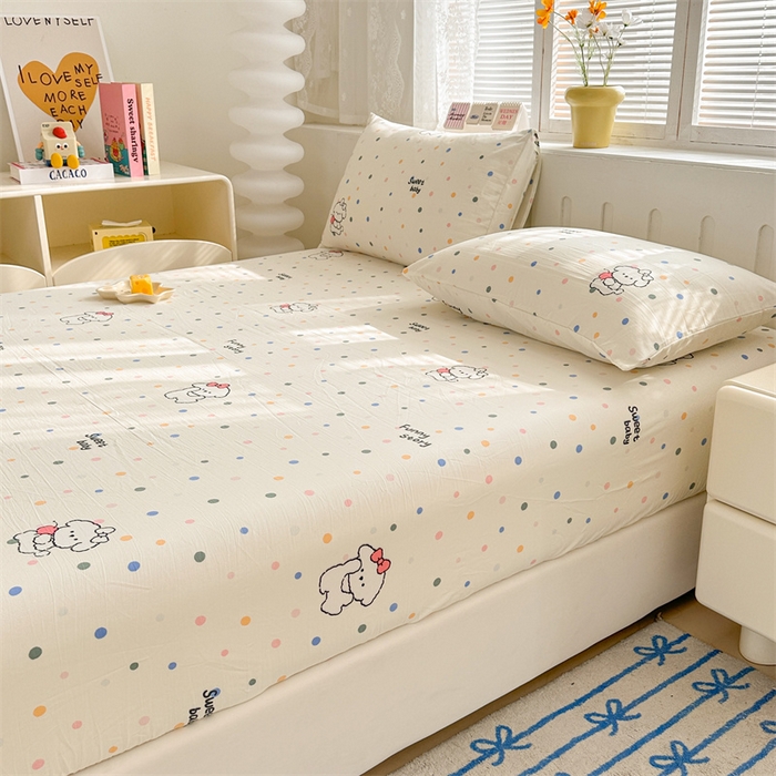 91家纺网 家纺一手货源 找家纺 多品家纺 2024新款超柔水洗棉ins风单品床笠 波点狗