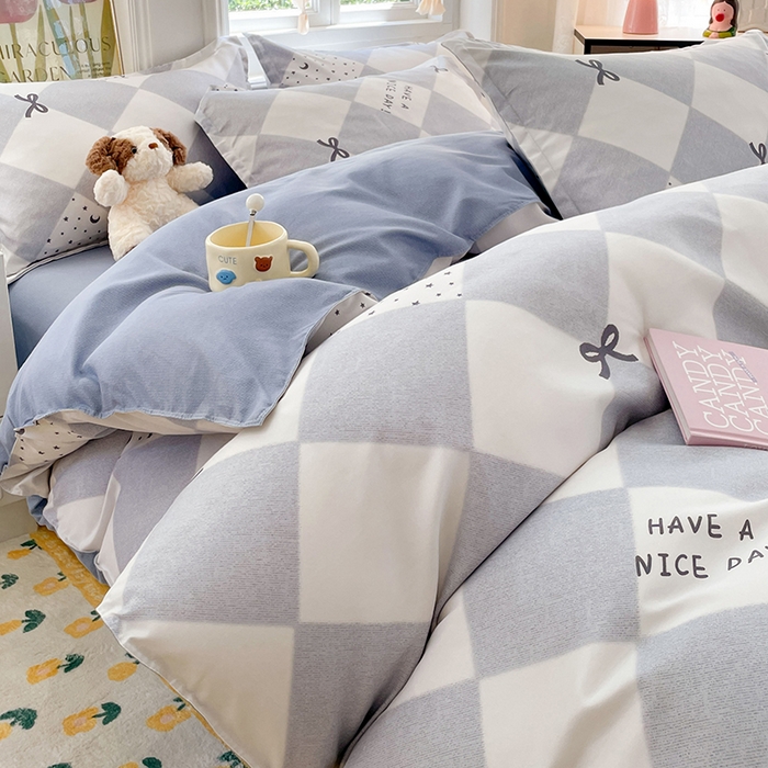 91家纺网 家纺一手货源 找家纺 世爵 2025新款磨毛印花单被套 棋盘格