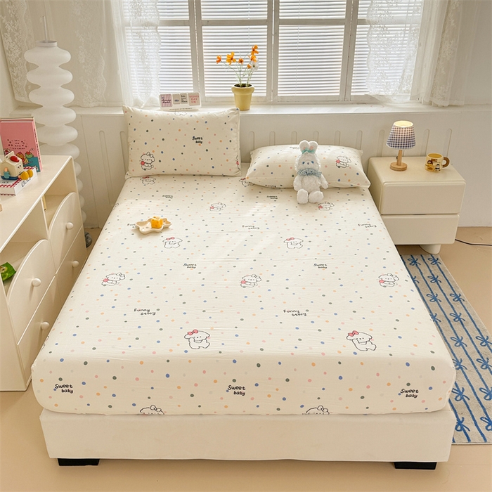 91家纺网 家纺一手货源 找家纺 多品家纺 2024新款超柔水洗棉ins风单品床笠 波点狗