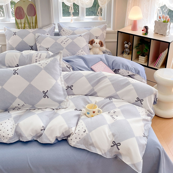 91家纺网 家纺一手货源 找家纺 世爵 2025新款磨毛印花单被套 棋盘格