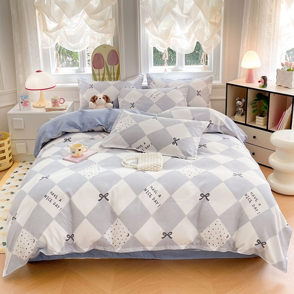 世爵 2025新款磨毛印花单被套 棋盘格