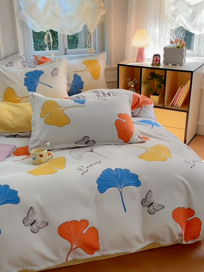 91家纺网 家纺一手货源 找家纺 世爵 2025新款磨毛印花单被套 银杏叶