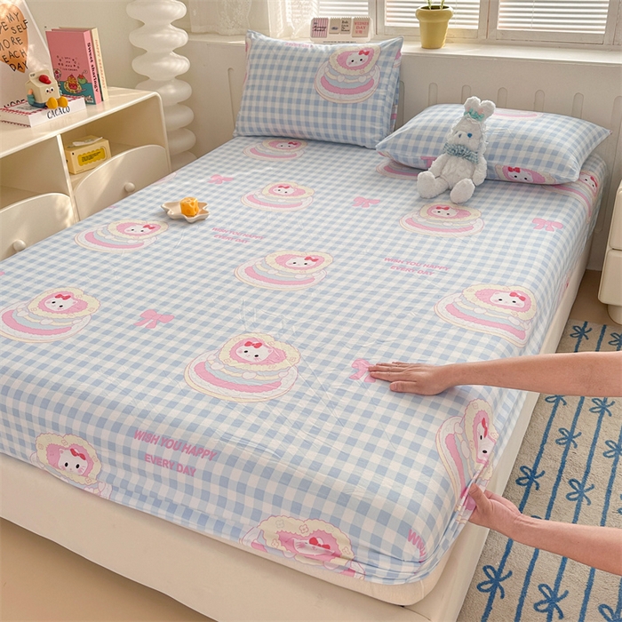 91家纺网 家纺一手货源 找家纺 多品家纺 2024新款超柔水洗棉ins风单品床笠 派对猫