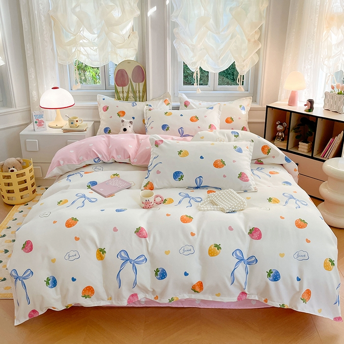 91家纺网 家纺一手货源 找家纺 世爵 2025新款磨毛印花单被套 奶油草莓