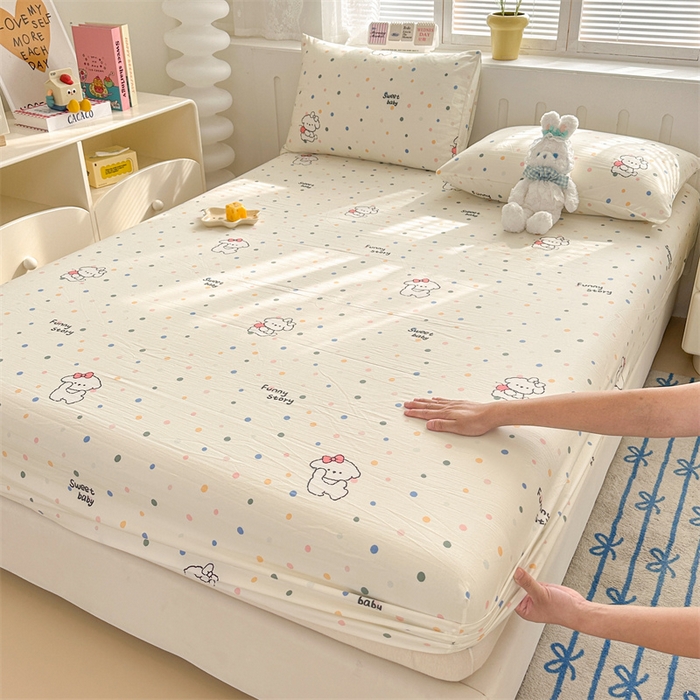 91家纺网 家纺一手货源 找家纺 多品家纺 2024新款超柔水洗棉ins风单品床笠 波点狗