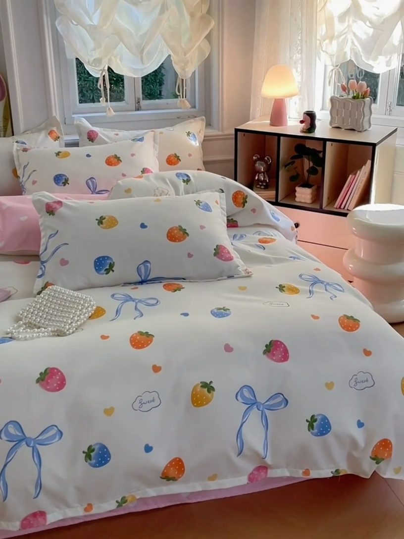 91家纺网 家纺一手货源 找家纺 世爵 2025新款磨毛印花单被套 奶油草莓