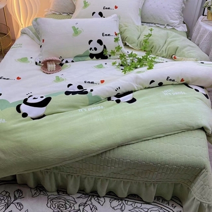 91家纺网 家纺一手货源 找家纺 （总）富缦庭 2024新款直播爆款小清新印花牛奶绒床盖四件套