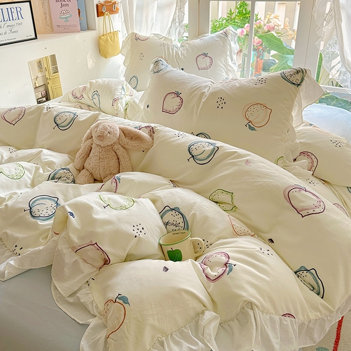 91家纺网 家纺一手货源 找家纺 阿曼达 2024新款ins博主风法式南法风浪漫系列花边款印花水洗m四件套 南法风-果园