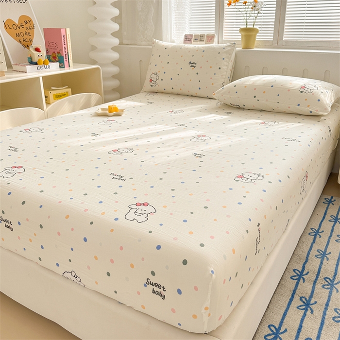 91家纺网 家纺一手货源 找家纺 多品家纺 2024新款超柔水洗棉ins风单品床笠 波点狗