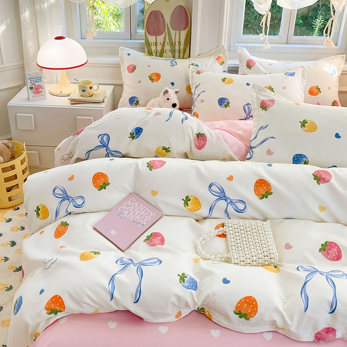 91家纺网 家纺一手货源 找家纺 世爵 2025新款磨毛印花单被套 奶油草莓