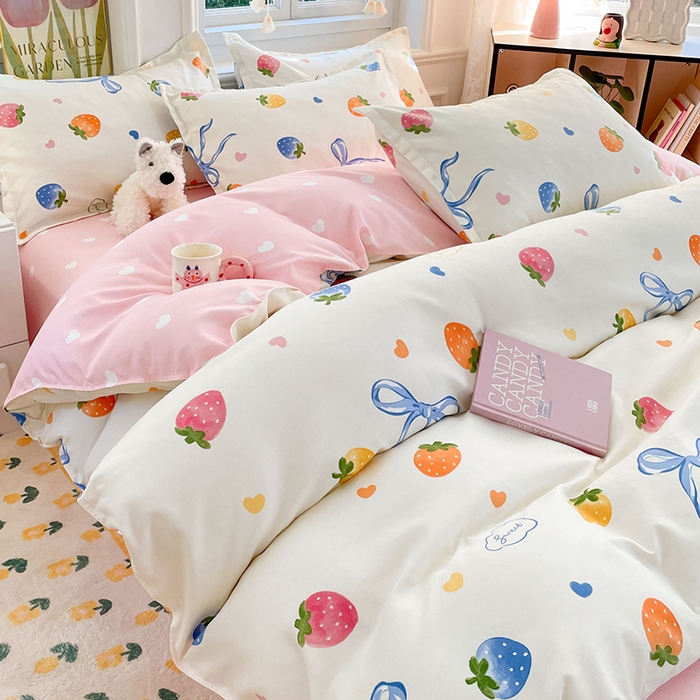 91家纺网 家纺一手货源 找家纺 世爵 2025新款磨毛印花单被套 奶油草莓