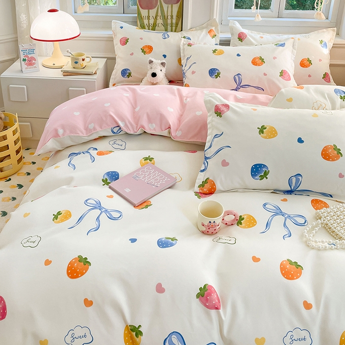 91家纺网 家纺一手货源 找家纺 世爵 2025新款磨毛印花单被套 奶油草莓