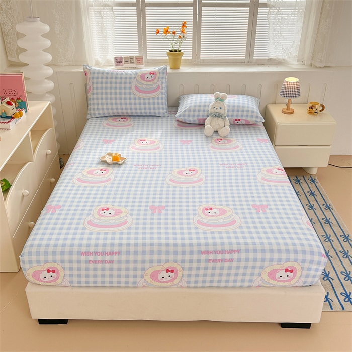 91家纺网 家纺一手货源 找家纺 多品家纺 2024新款超柔水洗棉ins风单品床笠 派对猫