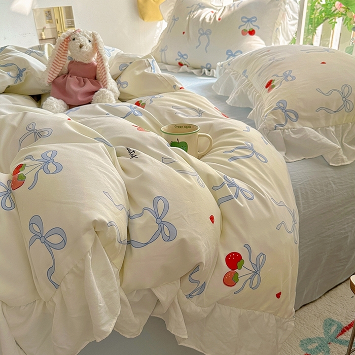 91家纺网 家纺一手货源 找家纺 阿曼达 2024新款ins博主风法式南法风浪漫系列花边款印花水洗m四件套 南法风-草莓乐园