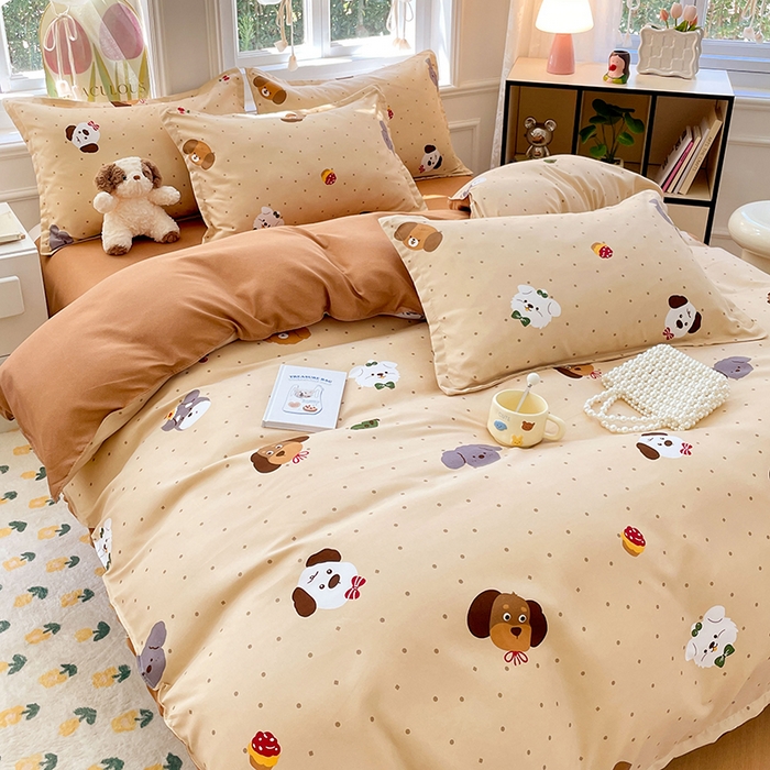 91家纺网 家纺一手货源 找家纺 世爵 2025新款磨毛印花单被套 俏皮小狗