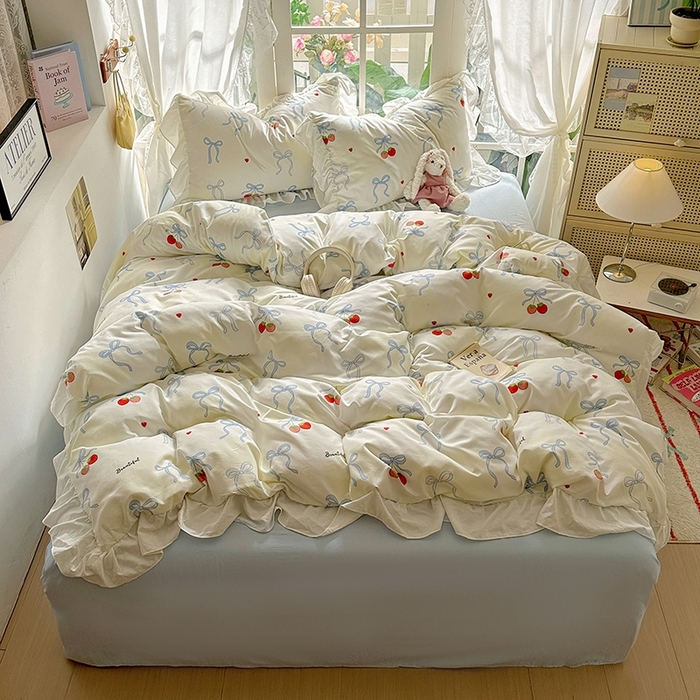 91家纺网 家纺一手货源 找家纺 阿曼达 2024新款ins博主风法式南法风浪漫系列花边款印花水洗m四件套 南法风-草莓乐园