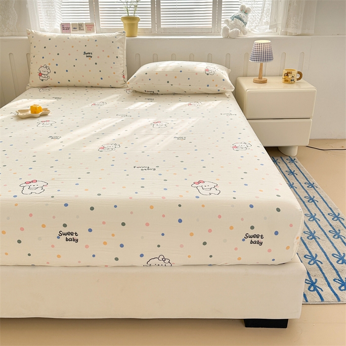 91家纺网 家纺一手货源 找家纺 多品家纺 2024新款超柔水洗棉ins风单品床笠 波点狗