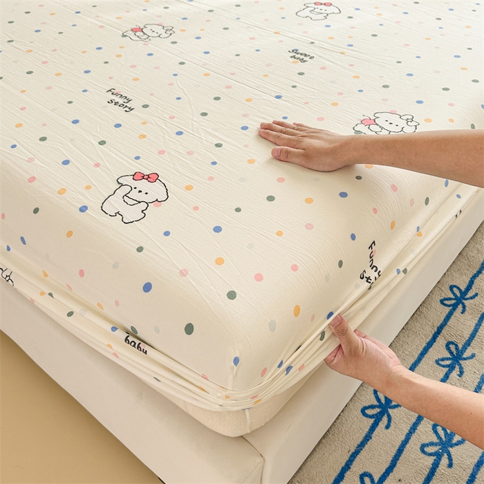 91家纺网 家纺一手货源 找家纺 多品家纺 2024新款超柔水洗棉ins风单品床笠 波点狗