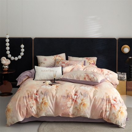 91家纺网 家纺一手货源 找家纺 (总) 优贝 2025新款60贡缎数码印花长绒棉四件套全棉四件套