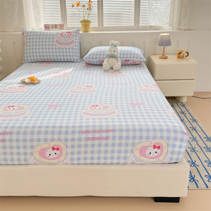 91家纺网 家纺一手货源 找家纺 多品家纺 2024新款超柔水洗棉ins风单品床笠 派对猫