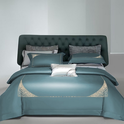 91家纺网 家纺一手货源 找家纺 玖玖爱家纺 2024新款100支超柔工艺新疆长绒棉四件套--岸芷汀蓝 繁星蓝