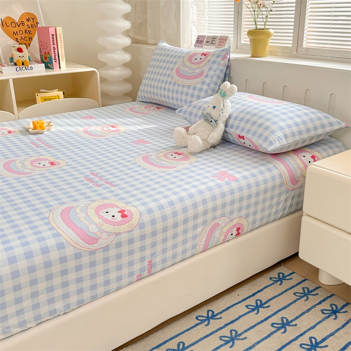 91家纺网 家纺一手货源 找家纺 多品家纺 2024新款超柔水洗棉ins风单品床笠 派对猫