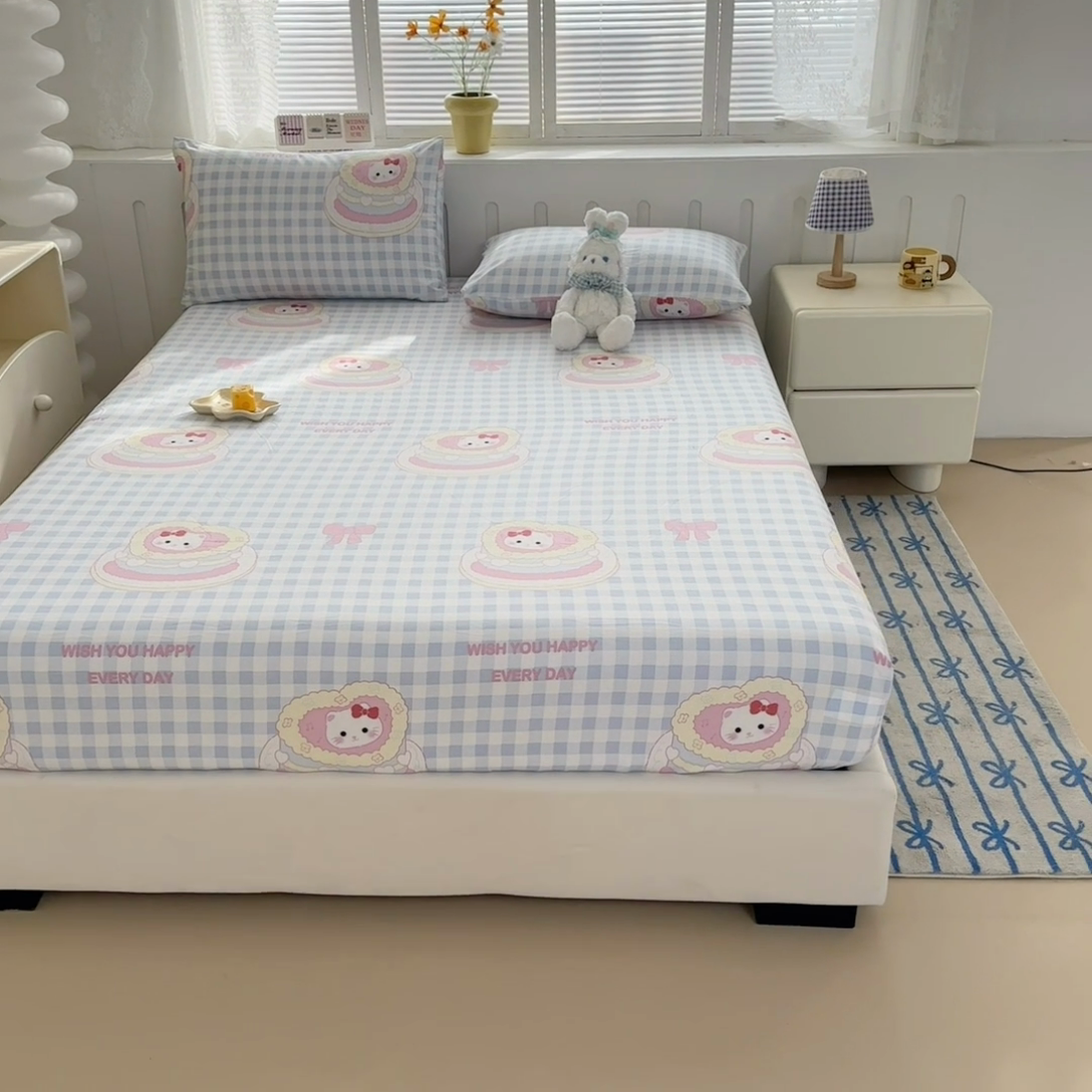 91家纺网 家纺一手货源 找家纺 多品家纺 2024新款超柔水洗棉ins风单品床笠 派对猫