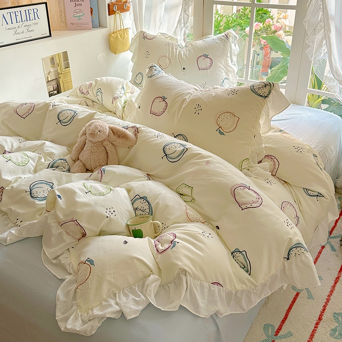 91家纺网 家纺一手货源 找家纺 阿曼达 2024新款ins博主风法式南法风浪漫系列花边款印花水洗m四件套 南法风-果园