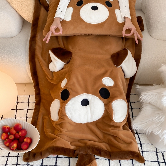 91家纺网 家纺一手货源 找家纺 黛舒家居 2024新款三利欧贴布绣花毛毯浣熊