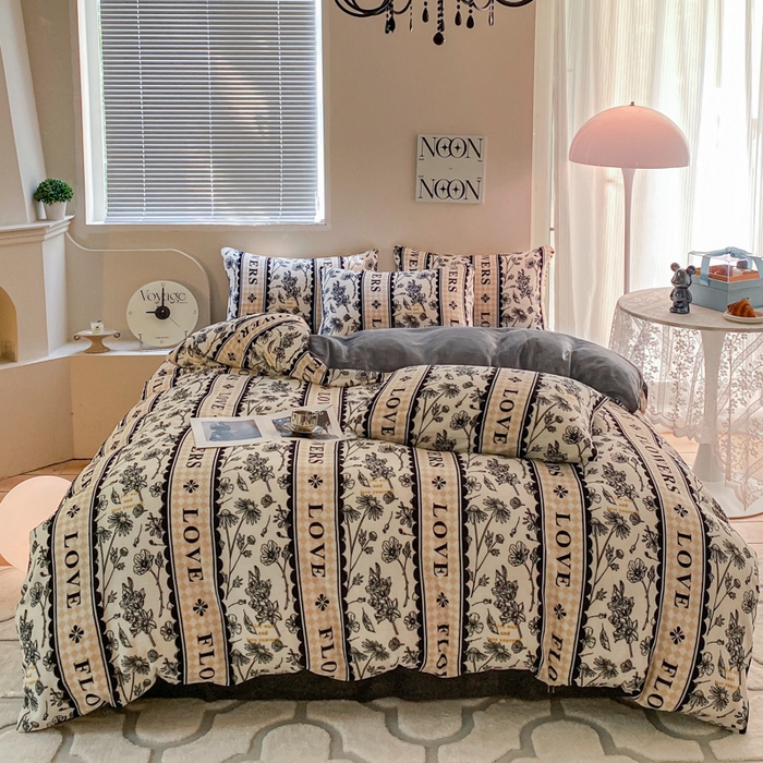 91家纺网 家纺一手货源 找家纺 斯卡诺家纺 2025新款小清新双面牛奶绒印花四件套 只爱你