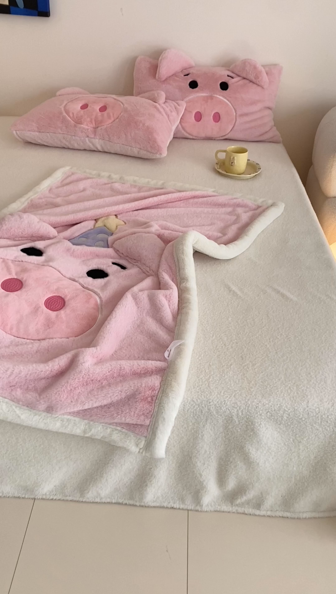 91家纺网 家纺一手货源 找家纺 黛舒家居 2024新款三利欧贴布绣花毛毯粉猪