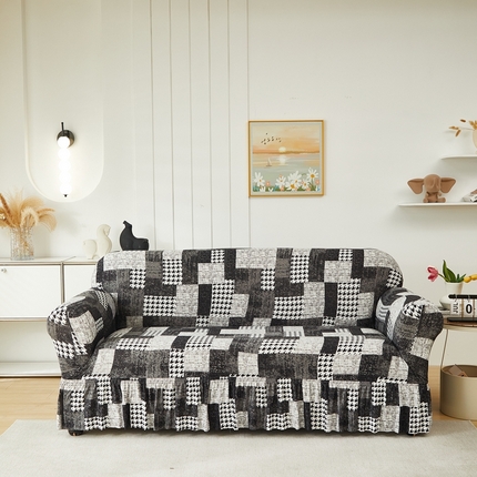 91家纺网 家纺一手货源 找家纺 飞翔家纺 2024新款花边裙摆沙发套 裙摆-千鸟格