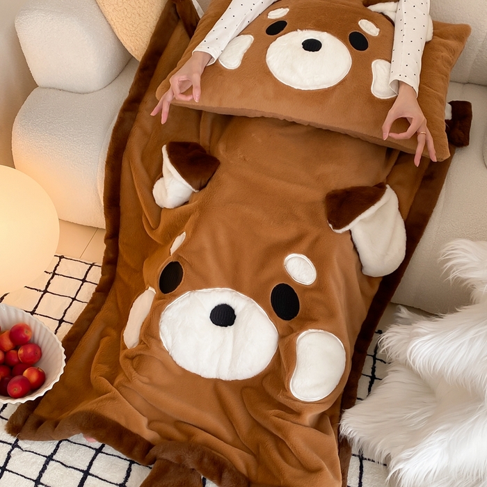 91家纺网 家纺一手货源 找家纺 黛舒家居 2024新款三利欧贴布绣花毛毯浣熊