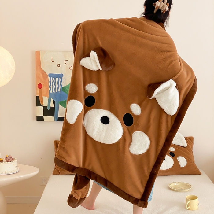 91家纺网 家纺一手货源 找家纺 黛舒家居 2024新款三利欧贴布绣花毛毯浣熊