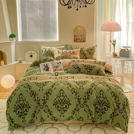 91家纺网 家纺一手货源 找家纺 （总）斯卡诺家纺 2025新款小清新双面牛奶绒印花四件套