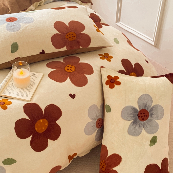 91家纺网 家纺一手货源 找家纺 斯卡诺家纺 2025新款小清新双面牛奶绒印花四件套 繁华咖