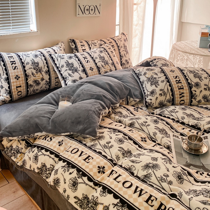 91家纺网 家纺一手货源 找家纺 斯卡诺家纺 2025新款小清新双面牛奶绒印花四件套 只爱你