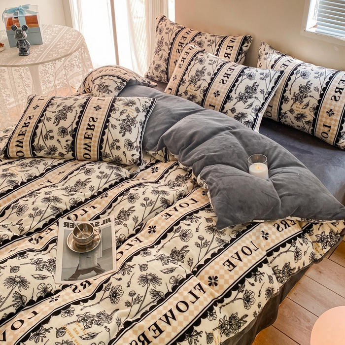 91家纺网 家纺一手货源 找家纺 斯卡诺家纺 2025新款小清新双面牛奶绒印花四件套 只爱你