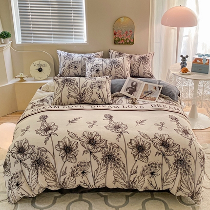 91家纺网 家纺一手货源 找家纺 （总）斯卡诺家纺 2025新款小清新双面牛奶绒印花四件套