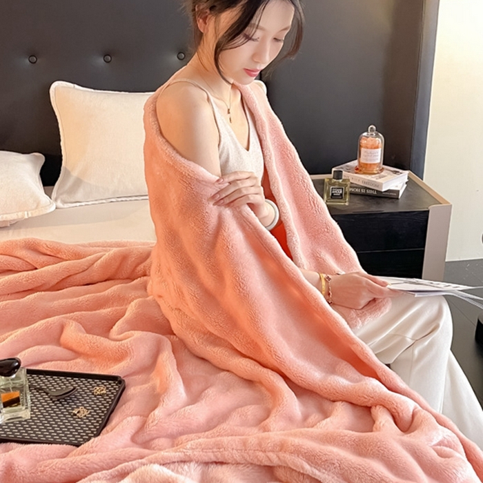 91家纺网 家纺一手货源 找家纺 一帆毯业 免费压缩抽空 300克 仿兔毛泡泡绒高克重法莱绒牛奶绒珊瑚绒兔兔卷边毛毯（外贸跨境供货） 粉玉