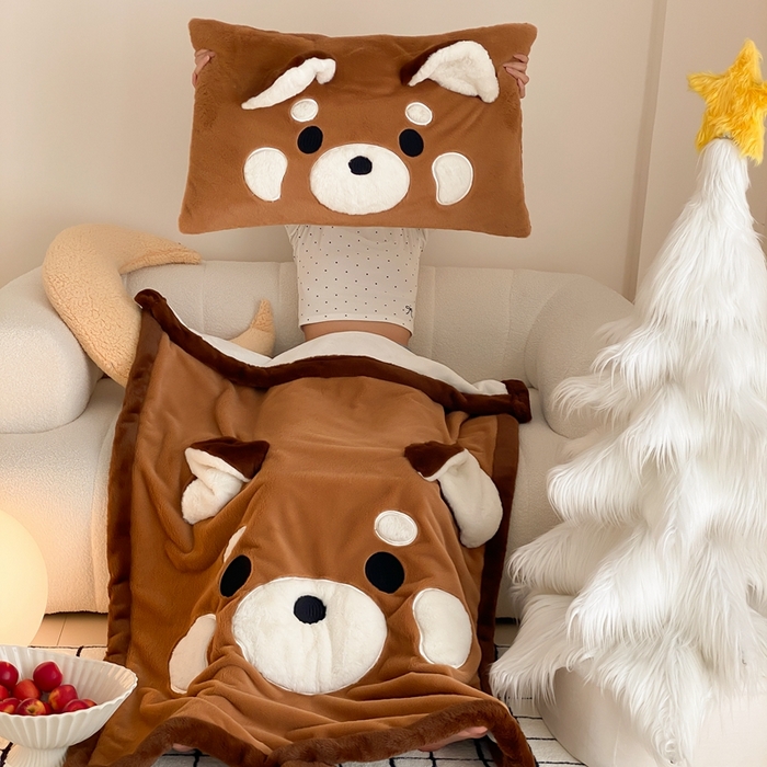 91家纺网 家纺一手货源 找家纺 黛舒家居 2024新款三利欧贴布绣花毛毯浣熊