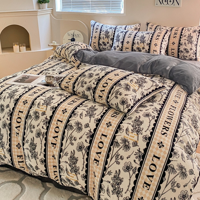 91家纺网 家纺一手货源 找家纺 斯卡诺家纺 2025新款小清新双面牛奶绒印花四件套 只爱你