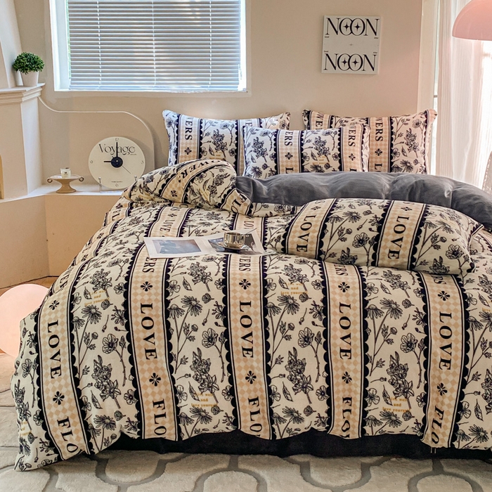 91家纺网 家纺一手货源 找家纺 斯卡诺家纺 2025新款小清新双面牛奶绒印花四件套 只爱你