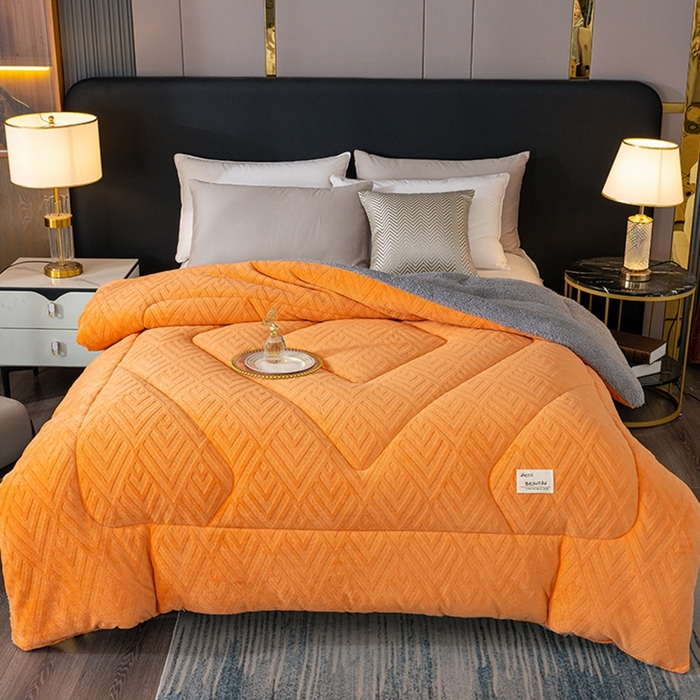 91家纺网 家纺一手货源 找家纺 蓝冰家纺 2024新款雕花绒冬被被子被芯 橙灰色