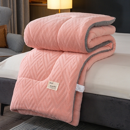 蓝冰家纺 2024新款雕花绒冬被被子被芯 粉灰色