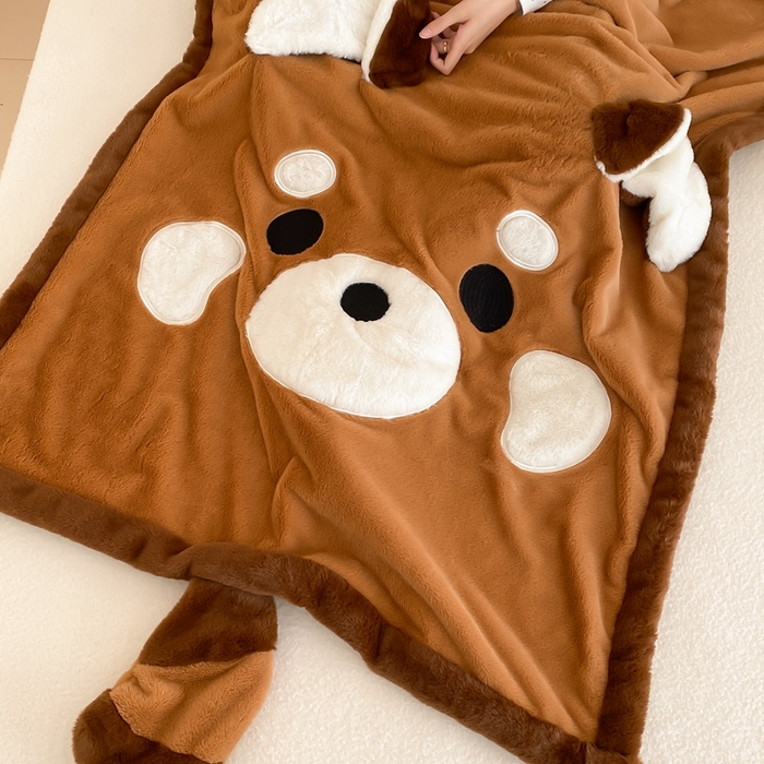 91家纺网 家纺一手货源 找家纺 黛舒家居 2024新款三利欧贴布绣花毛毯浣熊