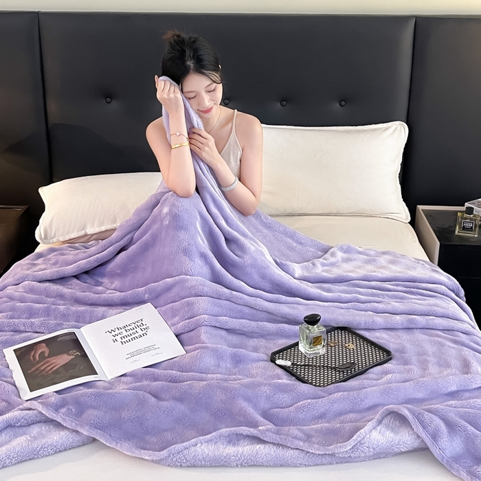 91家纺网 家纺一手货源 找家纺 一帆毯业 免费压缩抽空 300克 仿兔毛泡泡绒高克重法莱绒牛奶绒珊瑚绒兔兔卷边毛毯（外贸跨境供货） 香芋紫