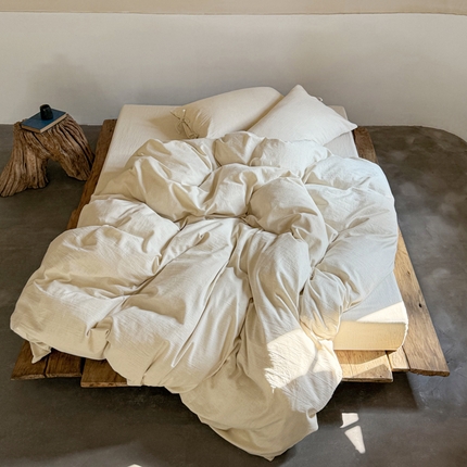 91家纺网 家纺一手货源 找家纺 例外Home 2024新款A类 色织亚麻提花水洗棉四件套-亚麻不染--系列 亚麻不染麻白