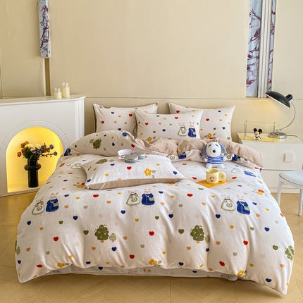 91家纺网 家纺一手货源 找家纺 （总）斯卡诺家纺 2025新款小清新双面牛奶绒印花四件套